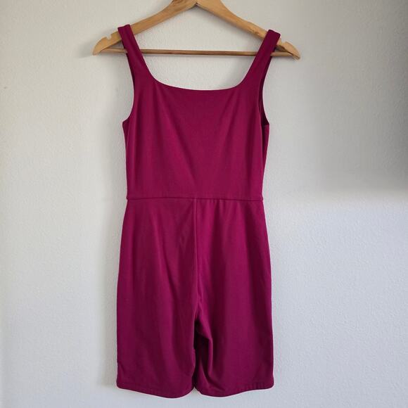 Aritzia Babaton Contour Romper Bike Shorts Pink Size M Square Neck Athleisure - Picture 5 of 9